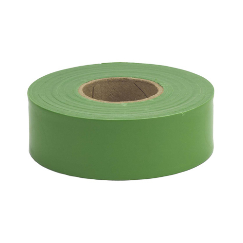 Flagging Tape, 300 ft L, 1-3/16 in W, Green, Polyethylene