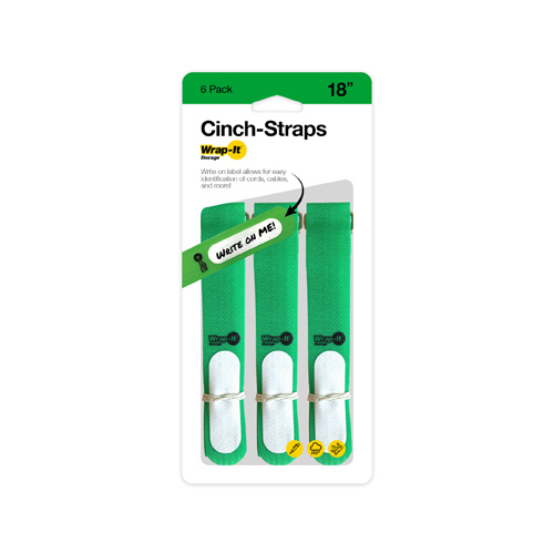 Cinch-Strap Storage Straps, Green, 18-In  pack of 6