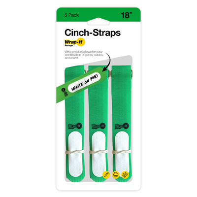 Wrap-It Storage 206-18GN Cinch-Strap Storage Straps, Green, 18-In - pack of 6