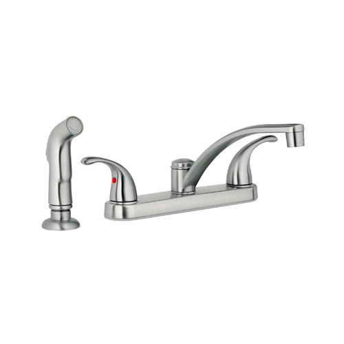 Kitchen Faucet with Chrome Side Spray, 2 Decorative Lever Handles,Brushed Nickel