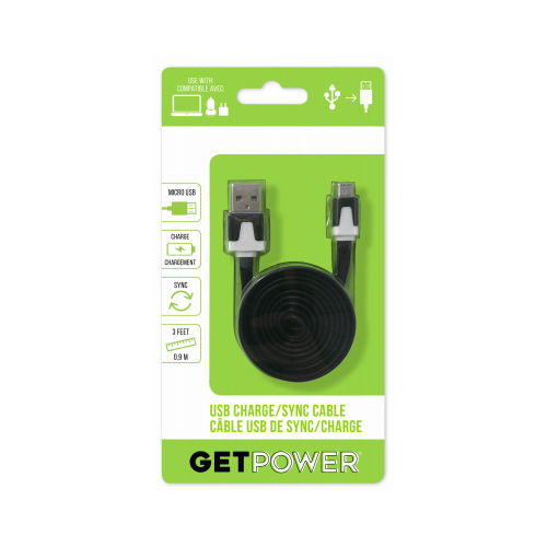 GetPower GP-XL-USB-M USB Charging and Sync Cable, Black, 12 ft L