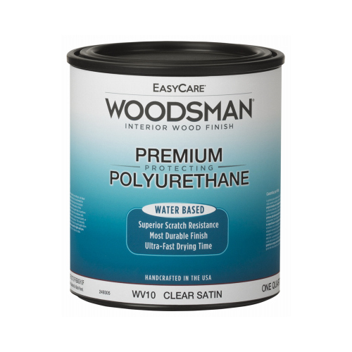 Woodsman Fast Dry Protective Polyurethane Wood Finish, Interior, Water Base, Clear Satin, Qt.