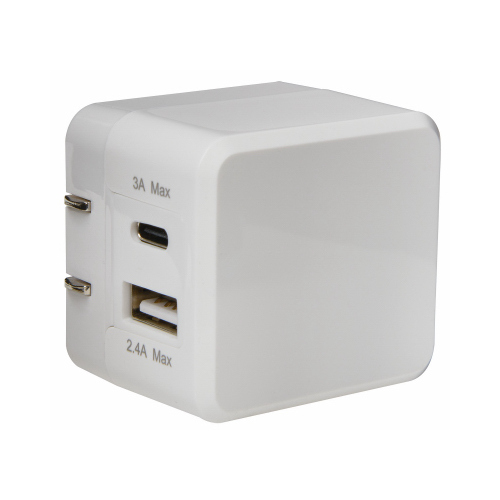 Type-C USB Wall Charger, 2 USB Ports, White