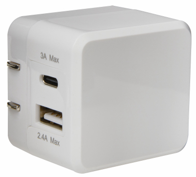 AUDIOVOX PCH34ACA Type-C USB Wall Charger, 2 USB Ports, White