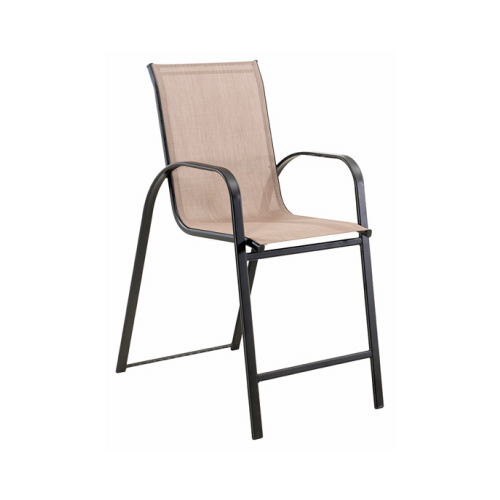 Four Seasons Courtyard S-DNC1407PST Marbella Chair, Black Steel Frame, Tan Sling Fabric, Counter Height Gray