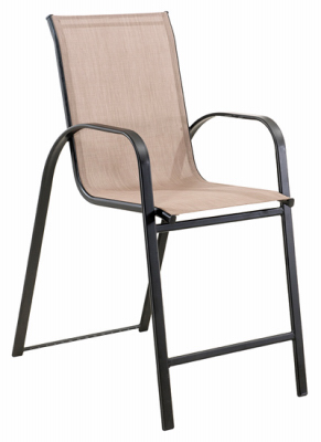 Four Seasons Courtyard S-DNC1407PST Marbella Chair, Black Steel Frame, Tan Sling Fabric, Counter Height Gray