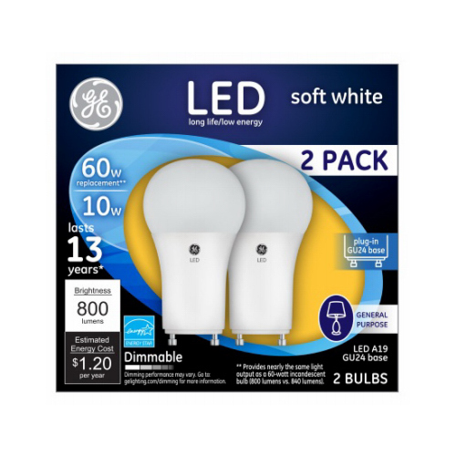 LED Bulb, A19, 800 Lumens, 10-Watt Pair