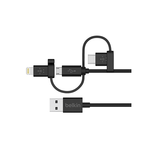 PETRA INDUSTRIES BKNF8J050BT04 Universal Cable, With Micro USB, USB-C & Lightning Connectors, Black
