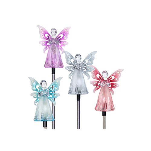 Solar Garden Stake Light, Angel With LED Wings, Acrylic & Metal, Assorted Colors - pack of 12
