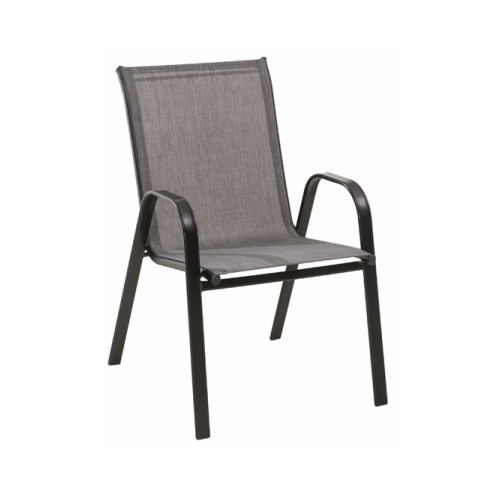 Marbella Stacking Chair, Black Steel Frame, Gray Sling Fabric