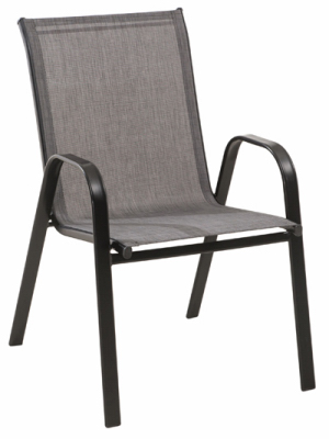 Four Seasons Courtyard S-DNC1392PST-G Marbella Stacking Chair, Black Steel Frame, Gray Sling Fabric