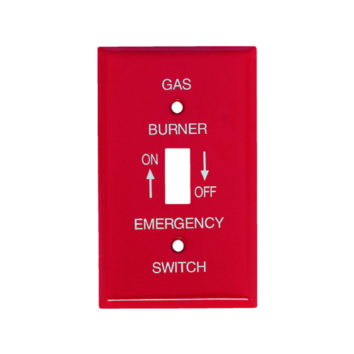 Emergency Gas Burner Wall Plate, 1-Gang, Single-Toggle, Red