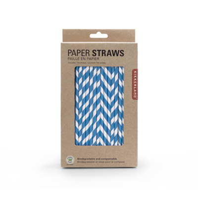 KIKKERLAND DESIGN CU13BL Paper Straws, Biodegradable, Blue, 144-Ct.