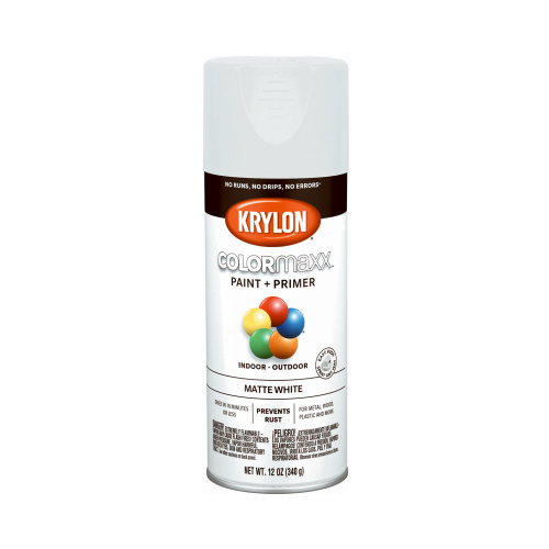 COLORmaxx Spray Paint, Matte, White, 12 oz, Aerosol Can