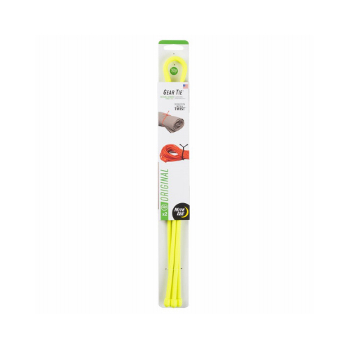 Gear Tie Reusable Rubber Twist Tie, Neon Yellow, 32-In