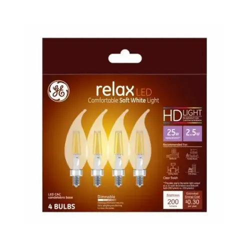 LED Light Bulbs, Soft White, Candelabra Base, 2.5-Watts - pack of 4