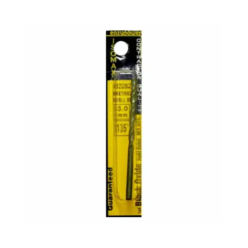 EAZYPOWER 82282 Black Oxide Drill Bit, High Speed Steel, Jobber Length, 3mm