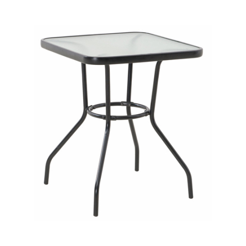 Four Seasons Courtyard S-DNT739PST-A Marbella Table, Black Steel Frame, Glass Top, 24-In. Sq.