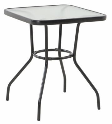 Four Seasons Courtyard S-DNT739PST-A Marbella Table, Black Steel Frame, Glass Top, 24-In. Sq.