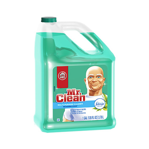 MR. CLEAN 23124 Cleaner, 128 oz Bottle, Liquid, Febreze Meadows, Rain, Green