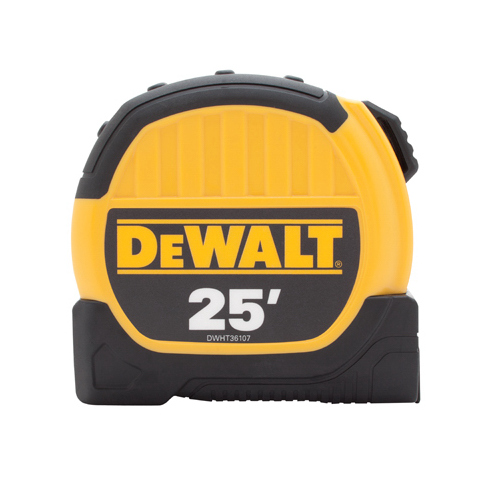 DEWALT DWHT36107S DWHT36107 Tape Measure, 25 ft L Blade, 1-1/8 in W Blade, Steel Blade, ABS Case, Black/Yellow Case