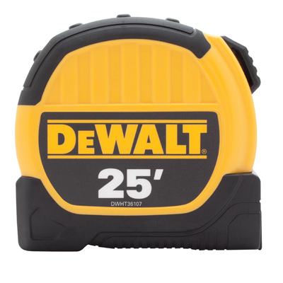 DEWALT DWHT36107S DWHT36107 Tape Measure, 25 ft L Blade, 1-1/8 in W Blade, Steel Blade, ABS Case, Black/Yellow Case