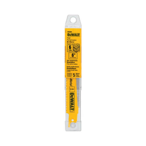 Reciprocating Saw Blade, 3/4 in W, 9 in L, 6 TPI Yellow - pack of 5