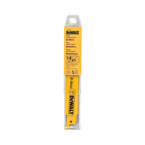 Reciprocating Saw Blade, 3/4 in W, 6 in L, 14 TPI Yellow - pack of 5