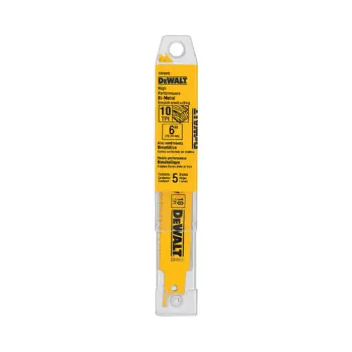 Reciprocating Saw Blade, 3/4 in W, 6 in L, 10 TPI Yellow - pack of 5