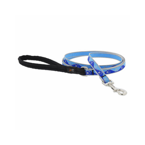 Dog Leash, Reflective Blue Paws Pattern, 1/2-In. x 6-Ft.