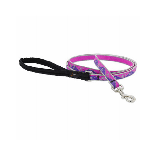 LUPINE INC 48539 Dog Leash, Reflective Pink Paws Pattern, 1/2-In. x 6-Ft.