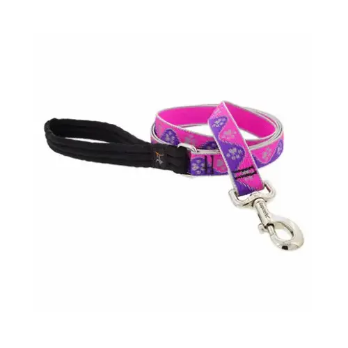 Dog Leash, Reflective Pink Paws Pattern, 1-In. x 6-Ft.