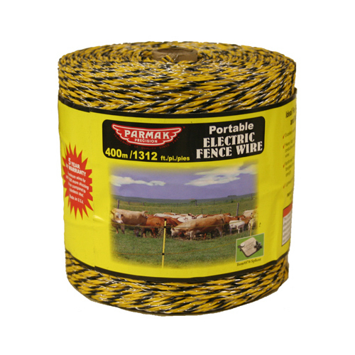 Electric Fence Wire, 3-Conductor, Aluminum Conductor, Yellow/Black, 1312 ft L