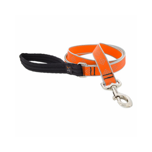Dog Leash, Reflective Orange Diamond Pattern, 1-In. x 6-Ft.
