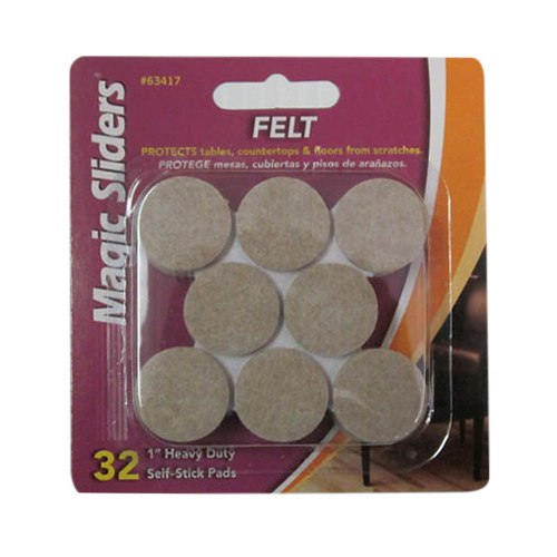 MAGIC SLIDERS L P 63417 Surface Protectors, Felt Pad, Self-Stick, Oatmeal, 1-In. Round - pack of 32