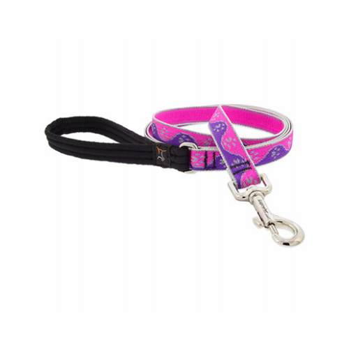 Dog Leash, Reflective Pink Paws Pattern, 3/4-In. x 6-Ft.