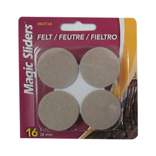 MAGIC SLIDERS L P 63714A Surface Protectors, Felt Pad, Self-Stick, Oatmeal, 1-1/2-In. Round - pack of 16