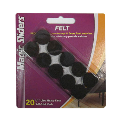 MAGIC SLIDERS L P 61215 Surface Protectors, Felt Pad, Self-Stick, Brown, 3/4-In - pack of 20