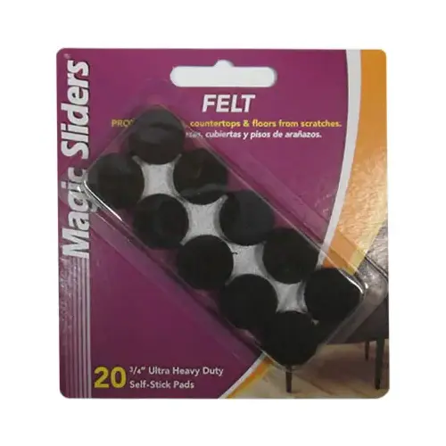MAGIC SLIDERS L P 61215 Surface Protectors, Felt Pad, Self-Stick, Brown, 3/4-In - pack of 20