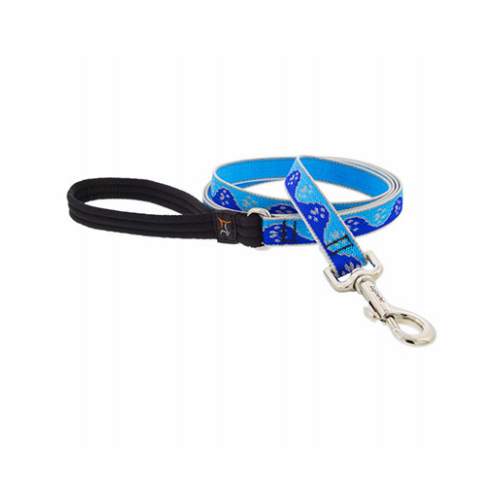 Dog Leash, Reflective Blue Paws Pattern, 3/4-In. x 6-Ft.