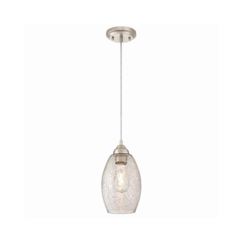 Mini Pendant, 120 V, 1-Lamp, Incandescent, LED Lamp, Metal Fixture, Brushed Nickel Fixture