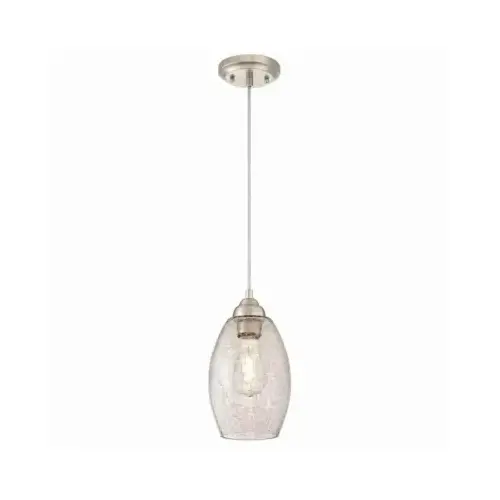 Mini Pendant, 120 V, 1-Lamp, Incandescent, LED Lamp, Metal Fixture, Brushed Nickel Fixture