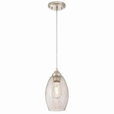 Westinghouse 61057 Mini Pendant, 120 V, 1-Lamp, Incandescent, LED Lamp, Metal Fixture, Brushed Nickel Fixture