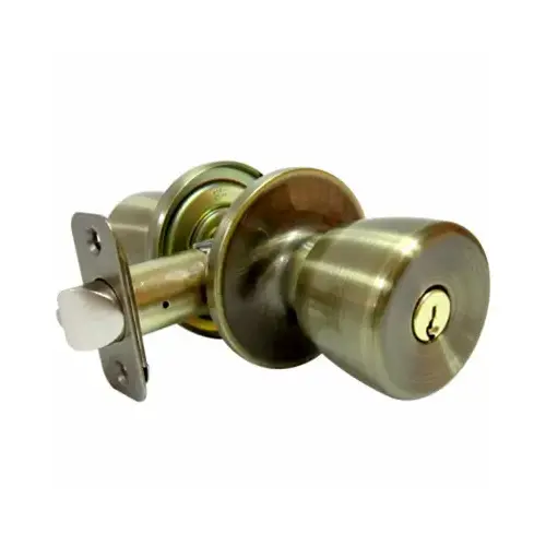 Entry Lockset, Medium Tulip-Style Knob, Antique Brass