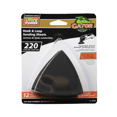 GATOR 3774 Hoop & Loop Sandpaper, 220-Grit  pack of 12
