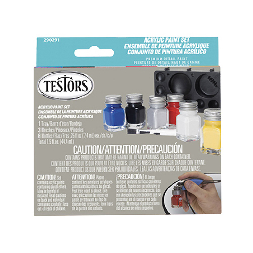 TESTOR CORPORATION 290291 6-Color Acrylic Craft Paint Set & Brushes, Primary Colors, 1/4-oz. ea.