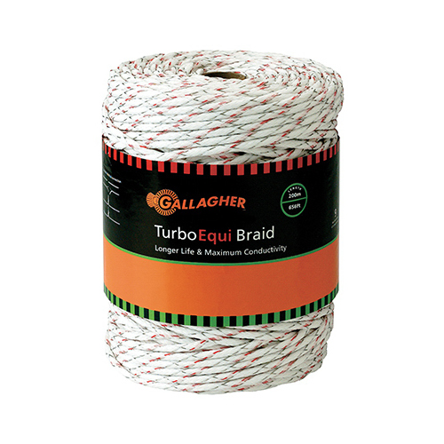 GALLAGHER NORTH AMERICA G62174 Electric Fence Turbo Equibraid, Ultra White, 1/8-In. x 656-Ft.