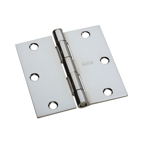 Door Hinge, Interior, Square-Edge, Polished Chrome, 3-In.