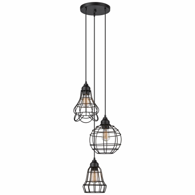 Globe Electric 65624 3-Light Cluster Cage Pendant, Bronze