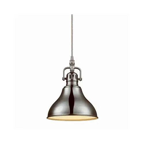 Plug-In Pendant Light Fixture, Brushed Steel Finish, In-Line Switch, 15ft Clear Cord